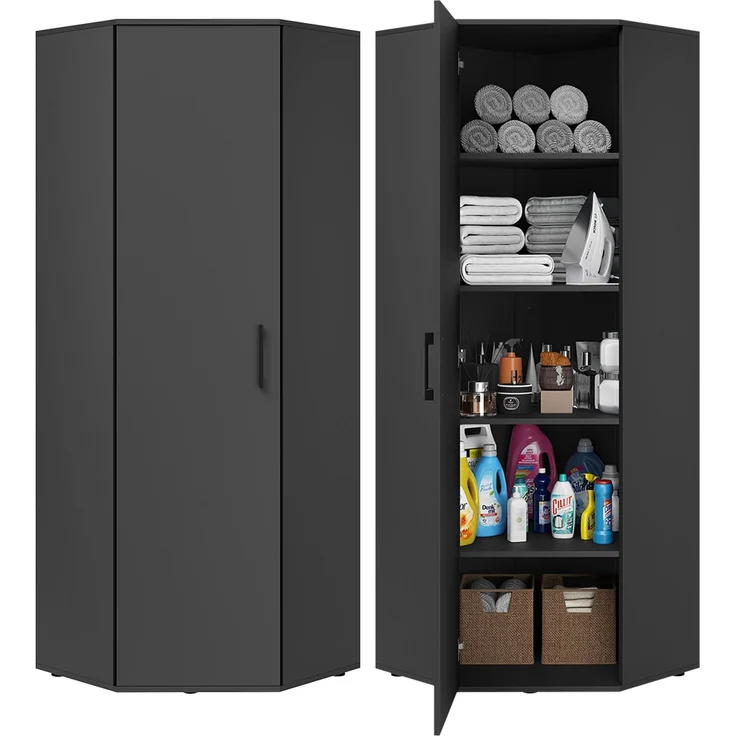 Bellamio 'Apol' Eckschrank, schwarz, 176x63x63 cm, Mehrzweckschrank mit 5 Fächern, inkl. 2 verstellbaren Einlegeböden – Bild 1