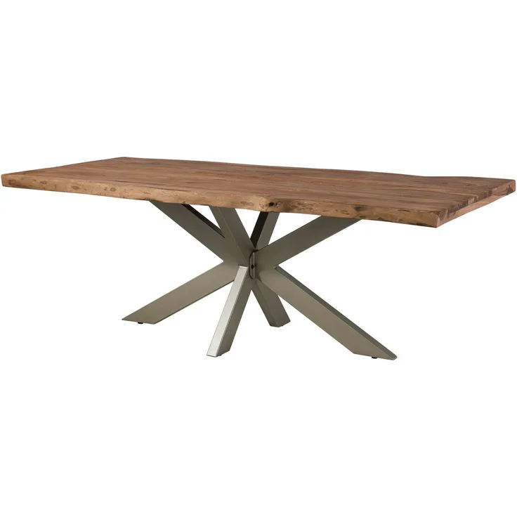 Baumtisch Sheesham 200x100x77 grau gebeizt / Kreuzgestell silber matt FREEFORM 5