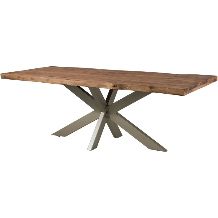 Baumtisch Sheesham 200x100x77 grau gebeizt / Kreuzgestell silber matt FREEFORM 5 – Bild 1