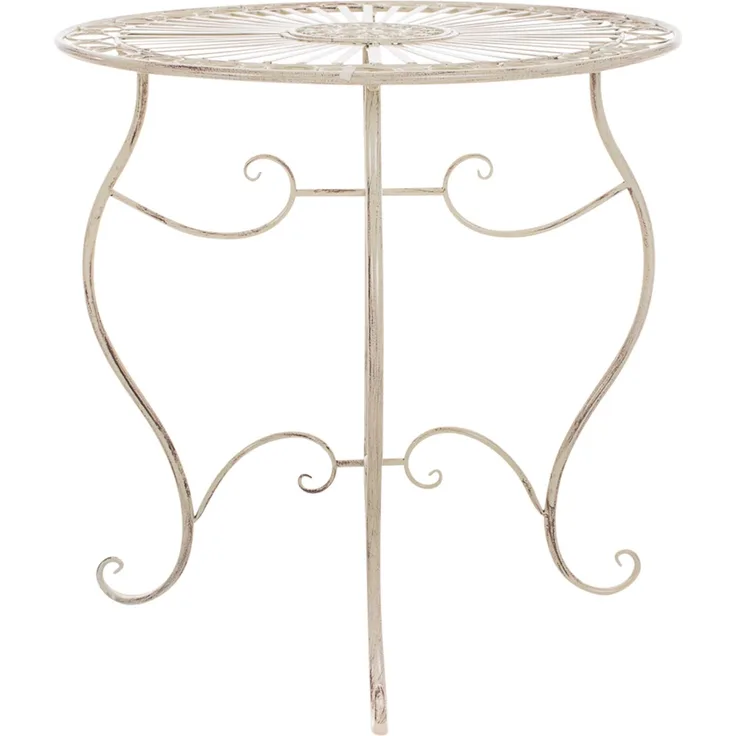 CLP Eisentisch Indra | nostalgischer Gartentisch mit geschwungenen Beinen,antik-creme