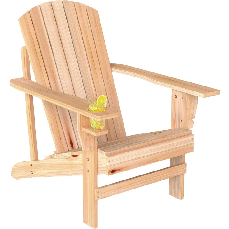 Adirondack-Gartenstuhl mit Becherhalter Gartenliege Balkonstuhl Massivholz Natur 72 x 95 x 93 cm--Natur--93x95x72cm--YOUDENOVA