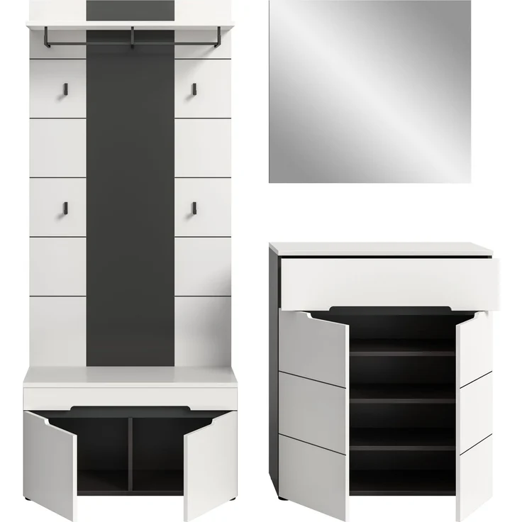 Garderobenkombination (B/H/T: 175x190x37 cm) in weiß Nachbildung – Bild 3