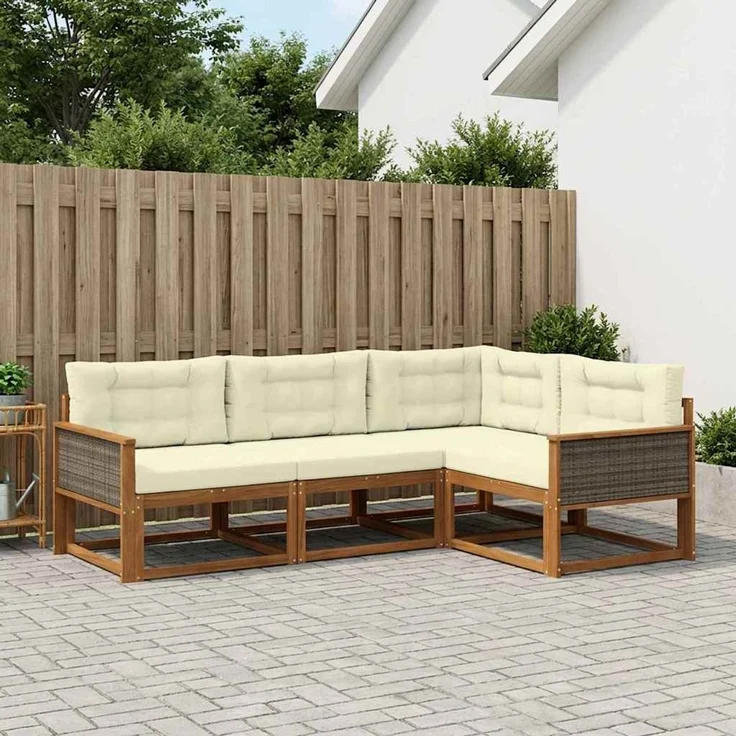 vidaXL Outdoor-Sofagarnitur 4 stk. 4-Sitzer Natur und Creme 3382518 – Bild 1