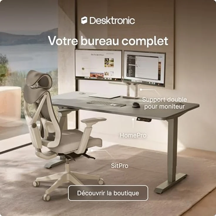 Höhenverstellbarer Schreibtisch - Höhenverstellbar Elektrisch mit Flüsterleisem Dual-Motor & Touchscreen - Hohe Tragfähigkeit - Stehtisch von Desktronic, Grau + Grau, 140x70 cm – Bild 10