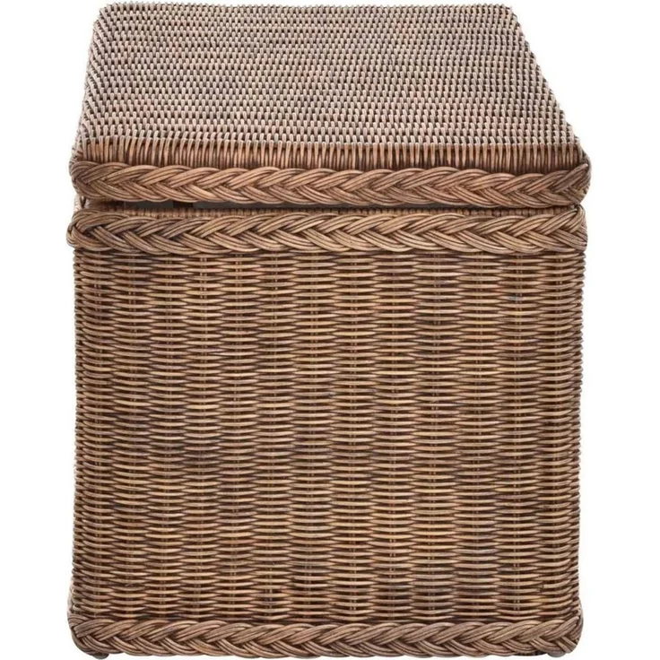 Krines Home Truhe Wäschetruhe mit Deckel Natur Rattan Truhe Aufbewahrung Rattantruhe (Wäschebox), mit herausnehmbarem Stoffinlett Truhenbank 80 x 40 x 40 cm – Bild 2