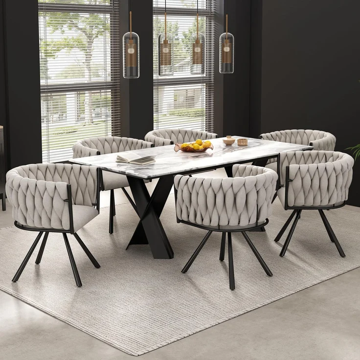 FAVSH Drehstühle Esszimmer 2er Set, Moderne Armlehnstühle aus Samt mit Metallgestell, 360° drehbare Küchenstühle mit bequemer Polsterung, Stühle für Wohnzimmer Schlafzimmer Esszimmer,Beige und Schwarz