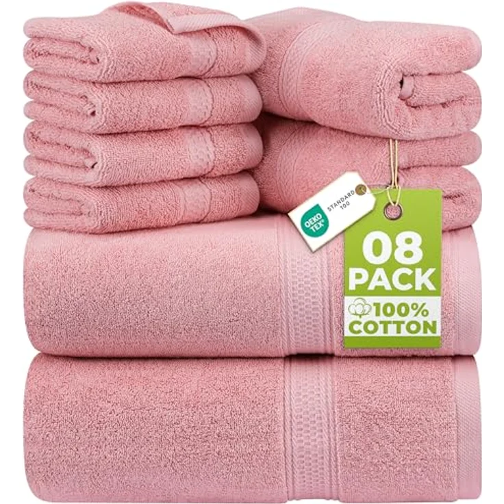 Utopia Towels 8-teiliges Premium-Handtuch-Set, 2 Badetücher, 2 Handtücher und 4 Waschlappen, 600 g/m², 100% ringgesponnene Baumwolle, Fitnessstudio, Hotel und Spa (Altrosa) – Bild 2