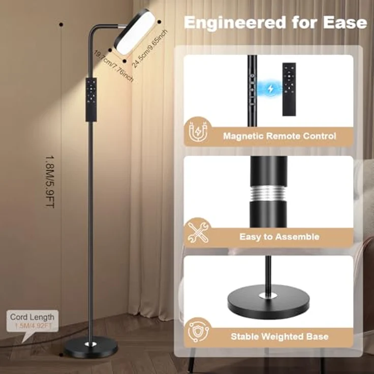 YICAIZI Stehlampe Wohnzimmer, 36W Deckenfluter LED Stehlampe 3200lm Dimmbar Moderne Standleuchte mit Fernbedienung & Touch-Steuerung für Wohnzimmer Schlafzimmer – Bild 8