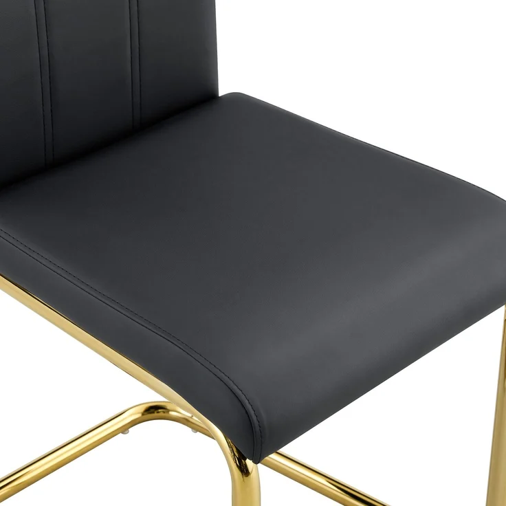 Esszimmerstuhl H 99 x T 54.5 x B 43 cm aus PU-Leder und Metall, ergonomisch, Schwarz/Gold, 2 Stuhl – Bild 10