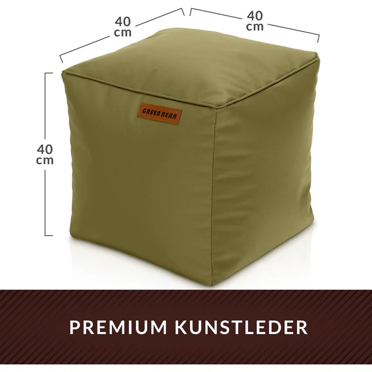 Green Bean® Sitzhocker aus Kunstleder - Pouf mit EPS Perlen Füllung - 40 x 40 cm - perfekte Ergänzung zum Sitzsack - verwelktes Grün – Bild 4