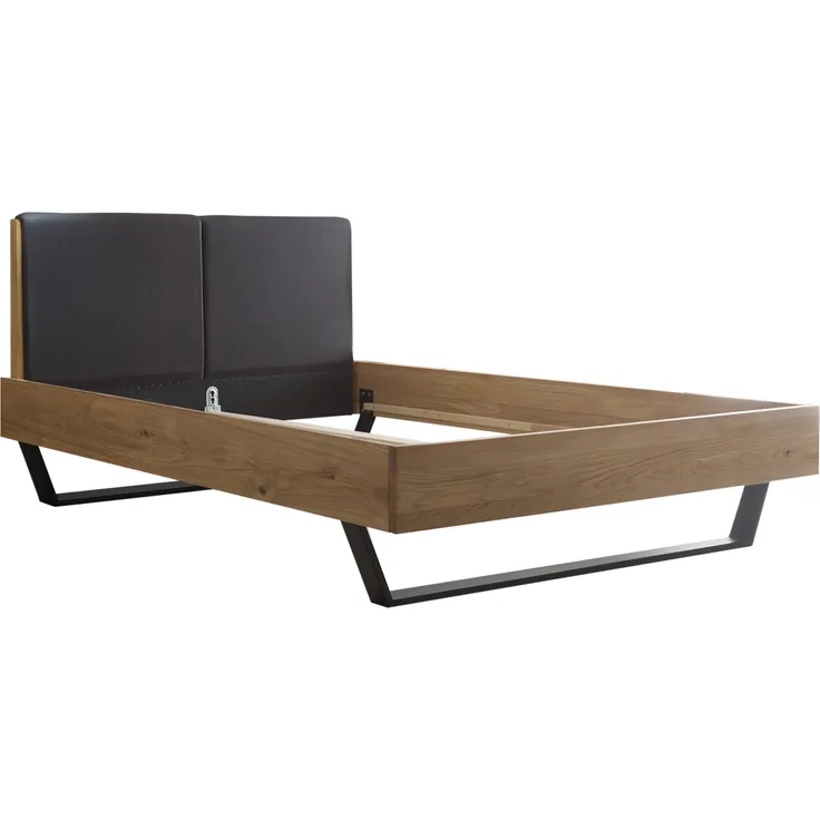 KEKE Modernes Massivholzbett 140x200 - Komfortables Balkenbett aus massiver Eiche mit Metallkufen - 146 x 97 x 215 cm (B/H/T)