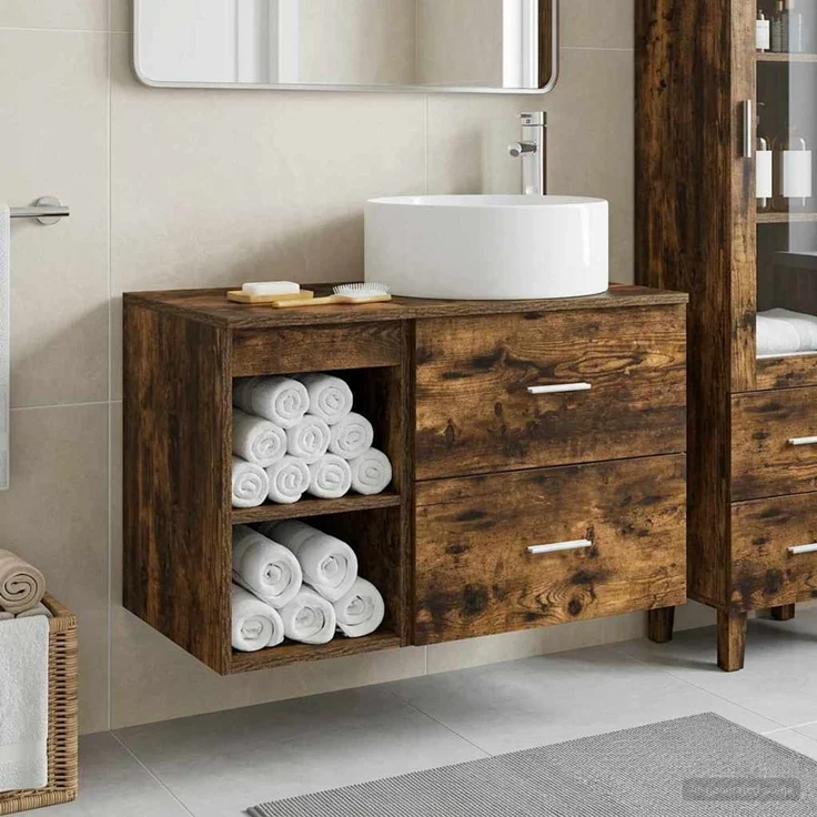 vidaXL Badezimmerschrank-Set 2 stk. Geräucherte Eiche 3403932 – Bild 1
