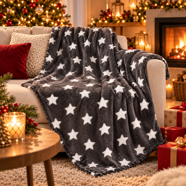 Kuscheldecke mit Sternen Anthrazit 180x220 cm – Bild 7