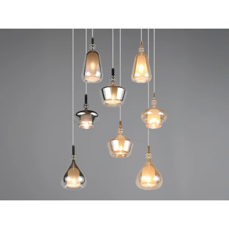 LED Cluster Pendelleuchte 8-flammig Glas Bernstein & Chrom verspiegelt, Ø 72cm – Bild 7