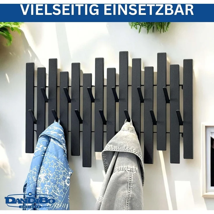 DanDiBo Wandgarderobe Schwarz Metall Modern 96637 Garderobe Wand mit Haken Garderobenleiste Hakenleiste Garderobenhaken – Bild 6