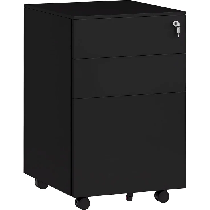Rollcontainer Aktenschrank, 3 Schubladen, abschließbar, Rollbar, 37 cm x 43,5 cm x 60 cm, Schwarz--Schwarz--60x43.5x37cm--YOUDENOVA – Bild 1