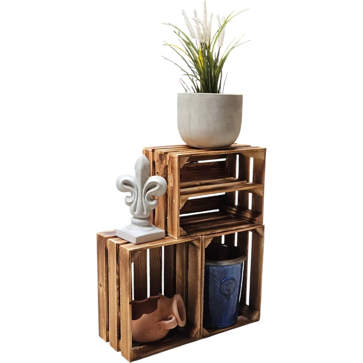 Holzkisten Obstkisten 3 x 40x30x25cm Geflammt Ablage Lang – Bild 5