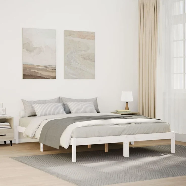 vidaXL Massivholzbett Extra Lang ohne Matratze Weiß 160x220 Kieferholz 852423 – Bild 1