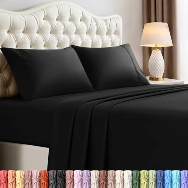 Utopia Bedding Bettwäscheset, 4-teilig, gebürstete Mikrofaser, schrumpft und lichtbeständig, pflegeleicht (Voll, Schwarz)