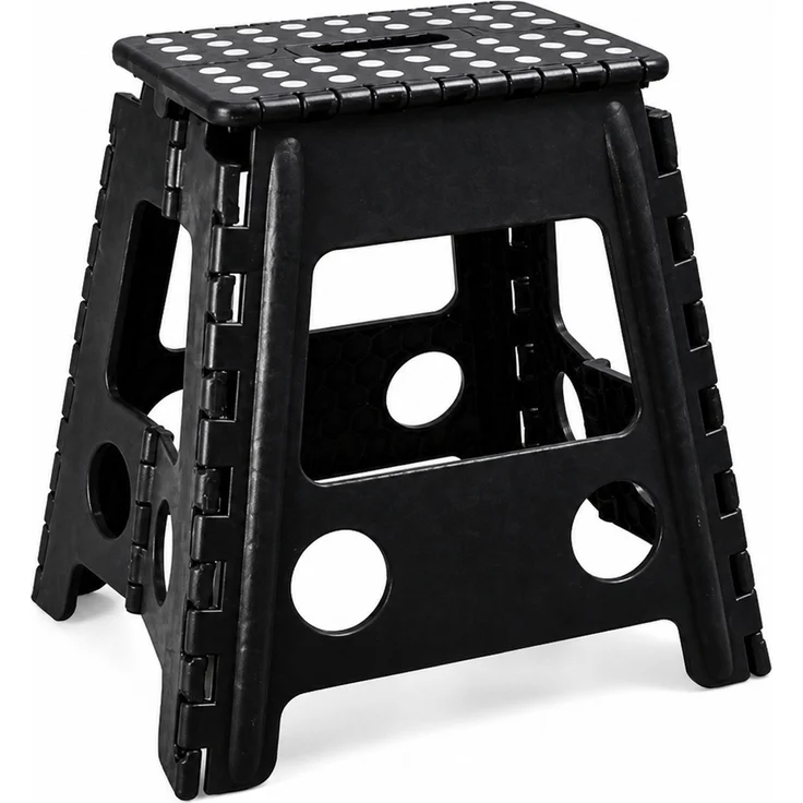 Kinder-Klapphocker aus Kunststoff, faltbar, für Innen- und Außenbereich, Schwarz mit weißen Punkten, 55 x 40 x 5 cm – Bild 1