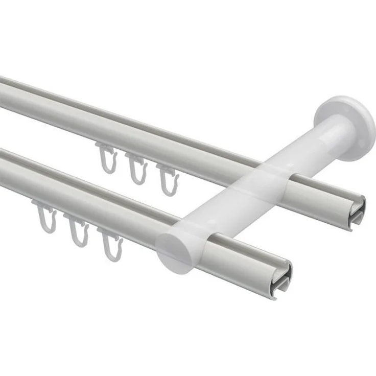 INTERDECO Gardinenstange Platon Santo, Ø 20 mm, 2-läufig, Wandmontage, Weiß – Bild 2
