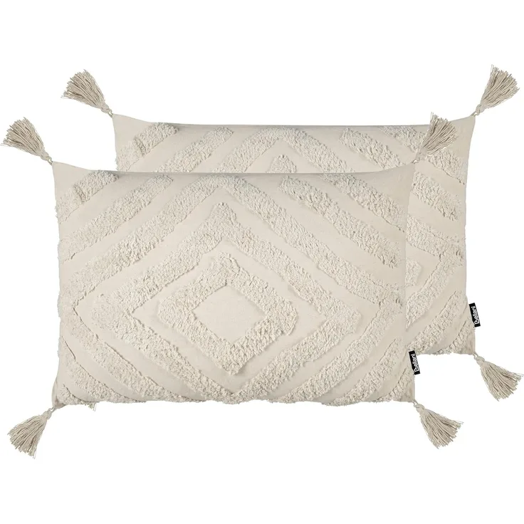 Kissen 2er Set Geometrisches Muster CRATAEGUS Baumwolle 40 x 60 cm Helles Beige