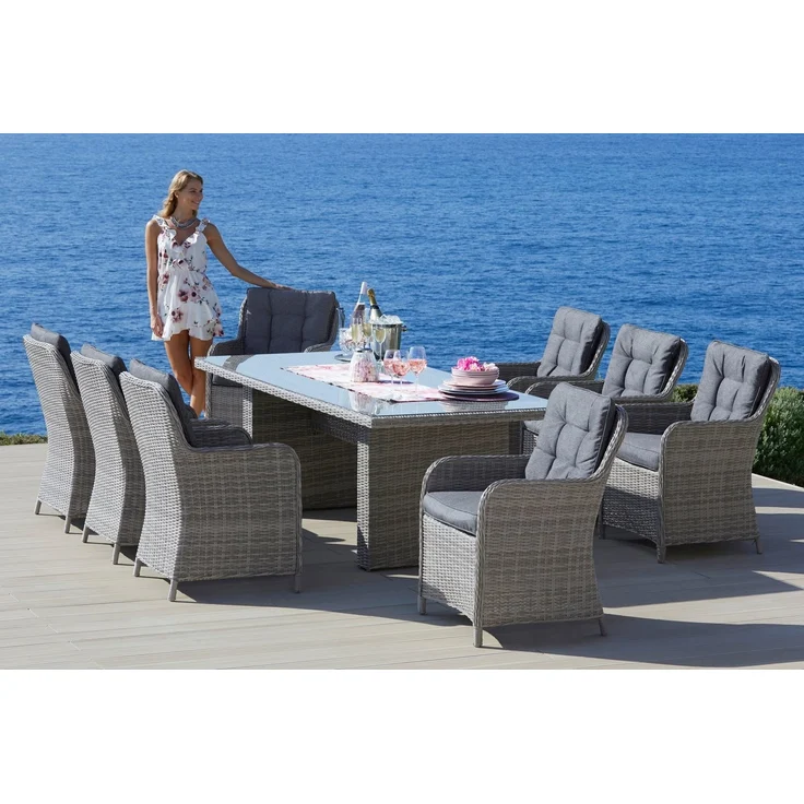 KONIFERA Garten-Essgruppe »Menorca«, (Set, 25-tlg, 8x Sessel, 1x Tisch 230,8x100x75 cm, inkl. Auflagen, Alu, Polyrattan), Polyrattan, Aluminium, Tischplatte aus 5mm starkem Sicherheitsglas – Bild 2