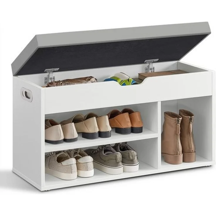 Vasagle Schuhbank mit Sitzfläche, Holzspanplatte, 30 x 80 x 44 cm, wolkenweiß – Bild 1