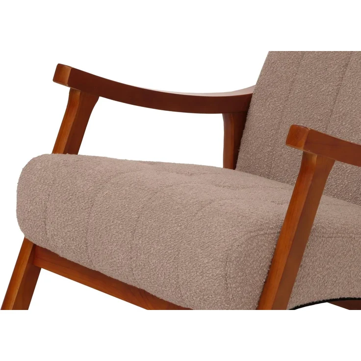 Schaukelstuhl HWC-K10, Relaxsessel, Holz FSC® Stoff/Textil Bouclé (450g/m²) ~ taupe, Gestell Walnuss-Optik – Bild 6