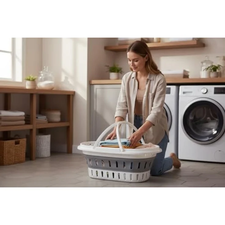 LS-LebenStil Wäschekorb XL Flexibler Wäschekorb 25L 58 x 38 x 28 cm faltbar mit Griff Faltkorb (Henkel klappbar stabiler Boden tragbarer flexibler Faltkorb Faltwanne Wäschewanne Einkaufskorb zusammenklappbarer Picknickkorb Camping, 1 St, TRT Kunststoff - fl... – Bild 3