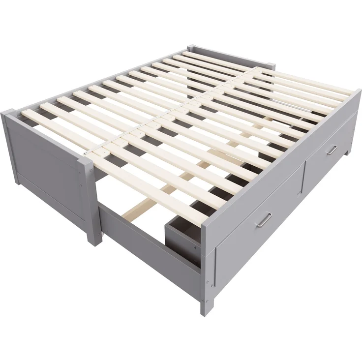 ZUBALIYA Tagesbett 90/180 × 190 cm, Holz, Ausziehbett, Schubladen, Lattenrost, Grau – Bild 12