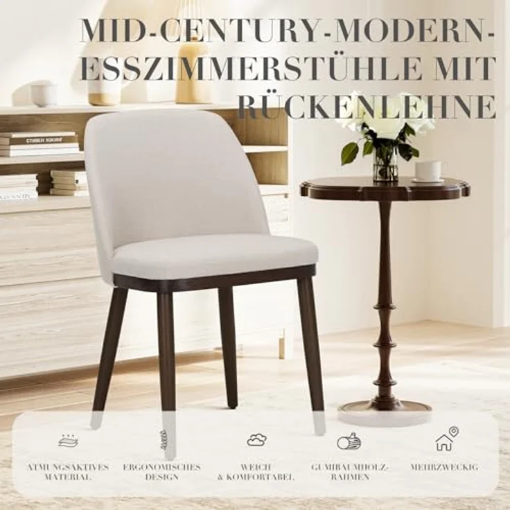 COLAMY Gepolsterte Esszimmerstühle 6er Set, Moderne Küchenstühle mit Rückenlehne, Stoffstuhl mit Holzbeinen für Esszimmer, Küche, Restaurant, Beige – Bild 5
