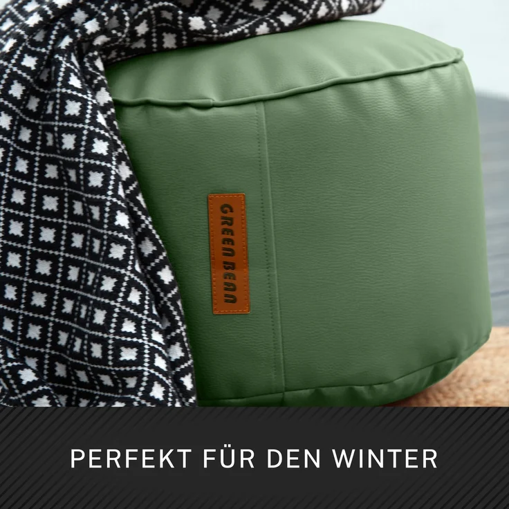 Green Bean® Sitzhocker aus Kunstleder - Pouf mit EPS Perlen Füllung - 43 x 30 cm - perfekte Ergänzung zum Sitzsack - Hellgrau-Grün – Bild 6