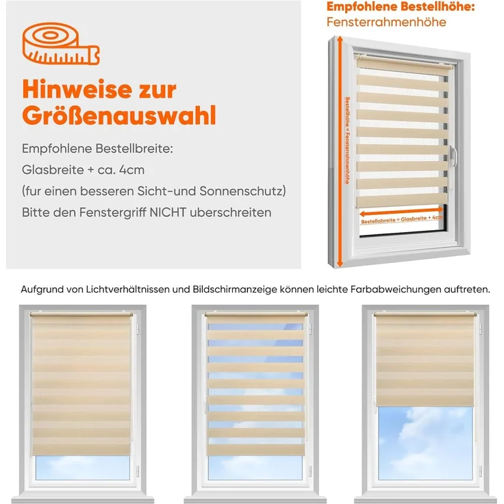 Sekey Doppelrollo Klemmfix ohne Bohren für Fenster, Doppelrollo 90 cm breit, Duo Rollo Jalousie Sonnenschutz, 90x130 cm, Gelbleinen – Bild 5