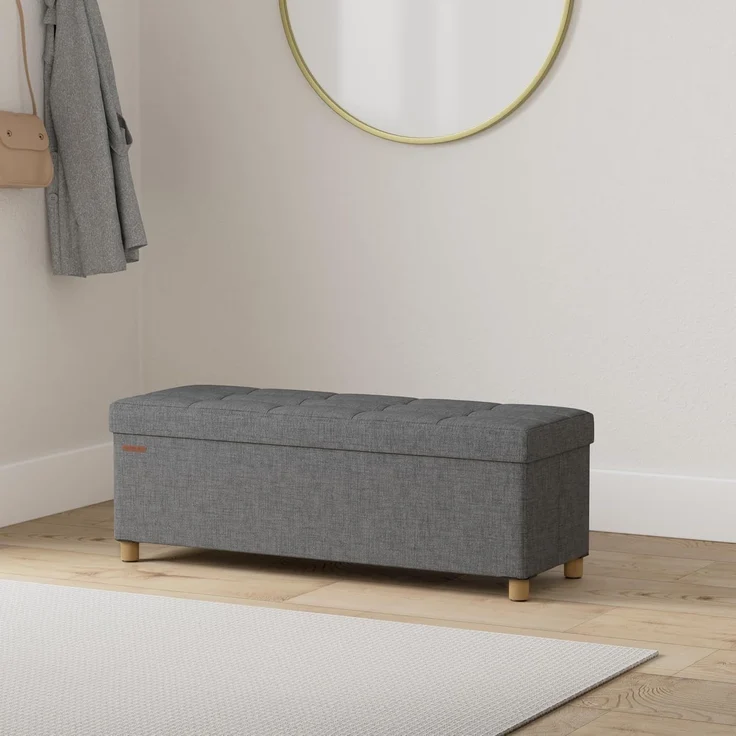 Songmics Sitzbank mit Stauraum, Schuhbank, klappbare Sitztruhe, Aufbewahrungsbox, Fußbank, 38 x 110 x 40 cm, für Wohnzimmer, Schlafzimmer, dunkelgrau – Bild 2