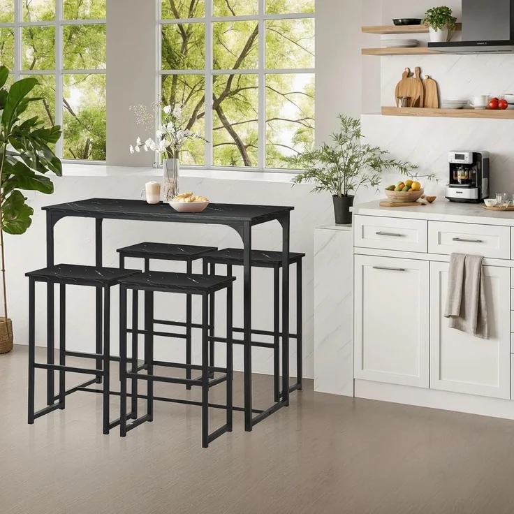 Bartisch Set Barhocker 4 Industriestil 100x50x90cm Schwarz – Bild 6