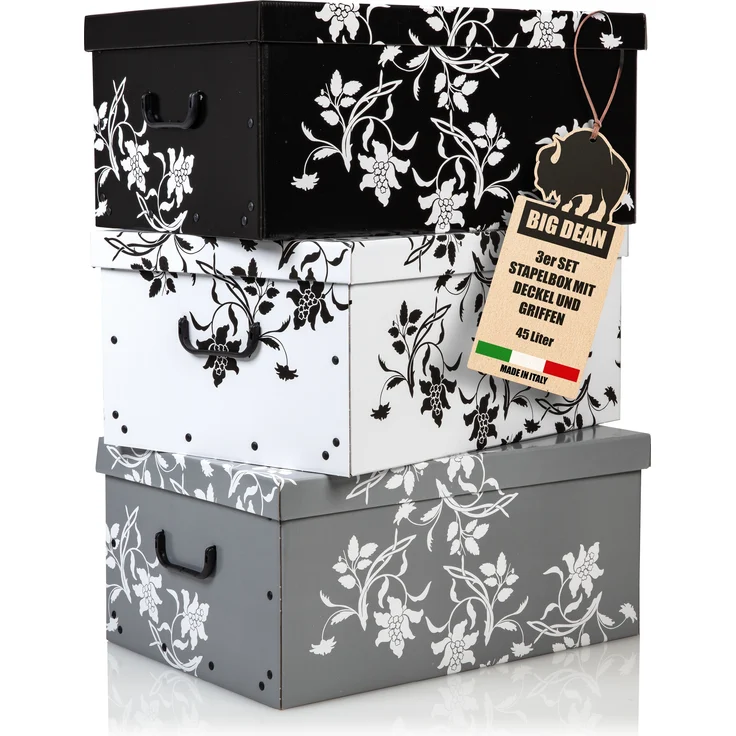 BigDean 3 Große Aufbewahrungsbox mit Deckel aus stabiler Pappe 45 Liter – Bild 1