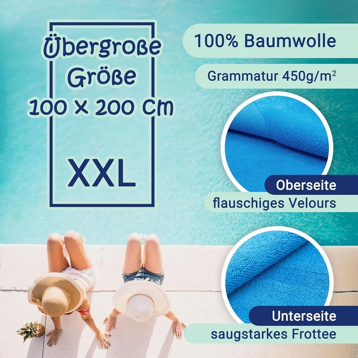 ZOLLNER Strandlaken groß, 100x200 cm, 100% Baumwolle, türkis – Bild 4