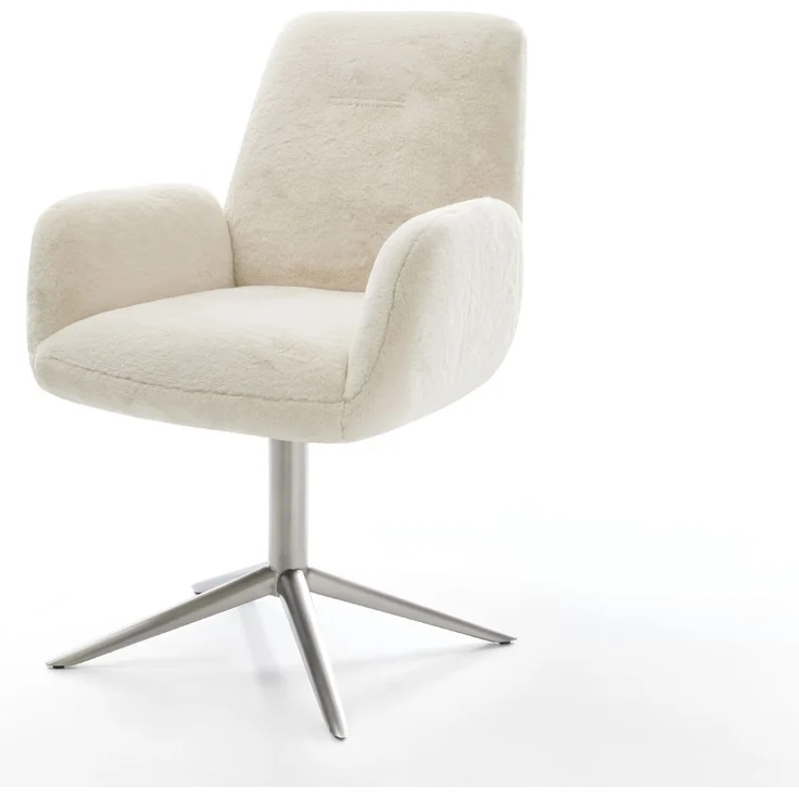 Drehstuhl Zoa-Flex Plüsch Creme-Weiß Fußkreuz Edelstahl 360° drehbar Wippfunktion Taschenfederkern – Bild 1
