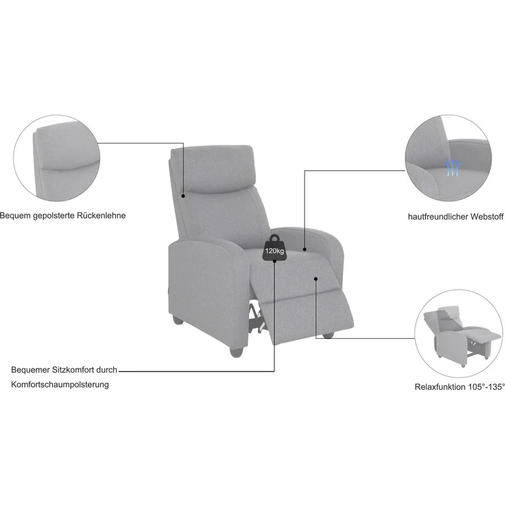 Home affaire Relaxsessel JULINOR, TV-Sessel, Ruhesessel mit Schlaffunktion, Webstoff, Liegesessel mit manueller Relaxfunktion – Bild 2