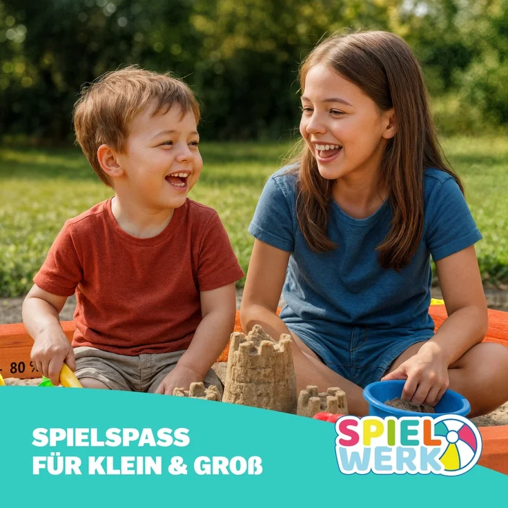 Spielwerk Sandkasten 'Merle' mit Dach und Veranda, Fichtenholz braun, 130 x 225 x 143 cm – Bild 8