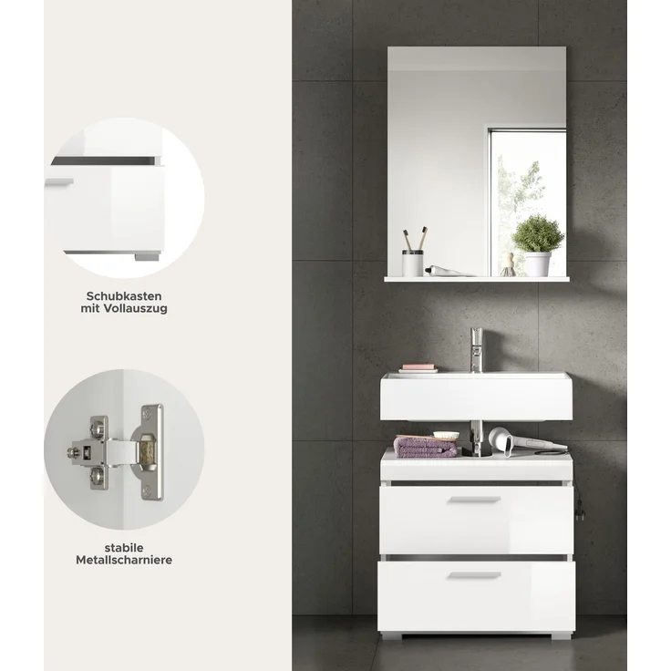 Xonox Scout Badkombination (B/H/T: 60x191x34 cm) in weiß Nachbildung und weiß Hochglanz tiefzieh – Bild 9