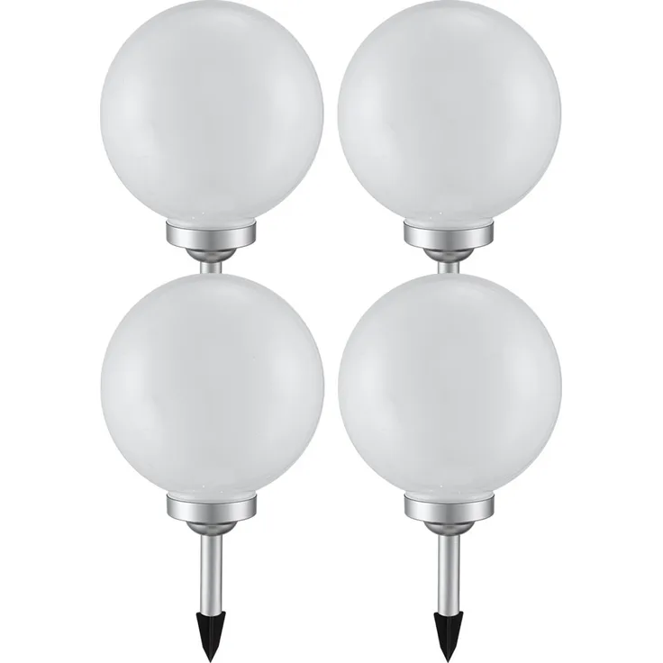 4er Set LED Solarleuchte, Kugel weiß, H 65 cm
