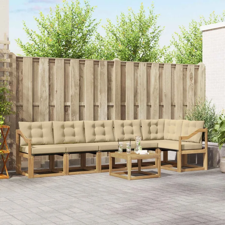 vidaXL Outdoor-Sofagarnitur 7 stk. 6-Sitzer Weiß und Beige 3389559