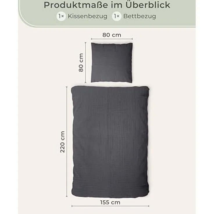 Laynenburg Bettwäsche Musselin aus 100% Baumwolle in 135x200 oder 155x220 cm, atmungsaktiv & bügelfrei – 3 lagig mit Reißverschluss & Haltebändern – Bild 4