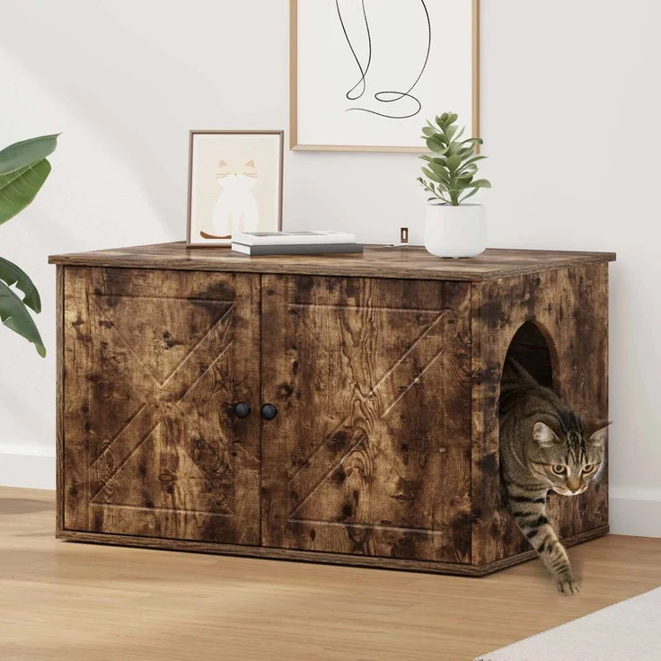 vidaXL Katzenhaus Geräucherte Eiche 85 x 55 x 50 cm Holzwerkstoff 8000730 – Bild 1