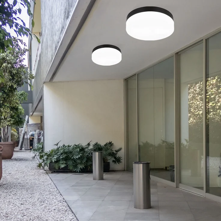 Außen Deckenleuchte, IP44, Alu schwarz, Glas opal, D 18,4 cm – Bild 3