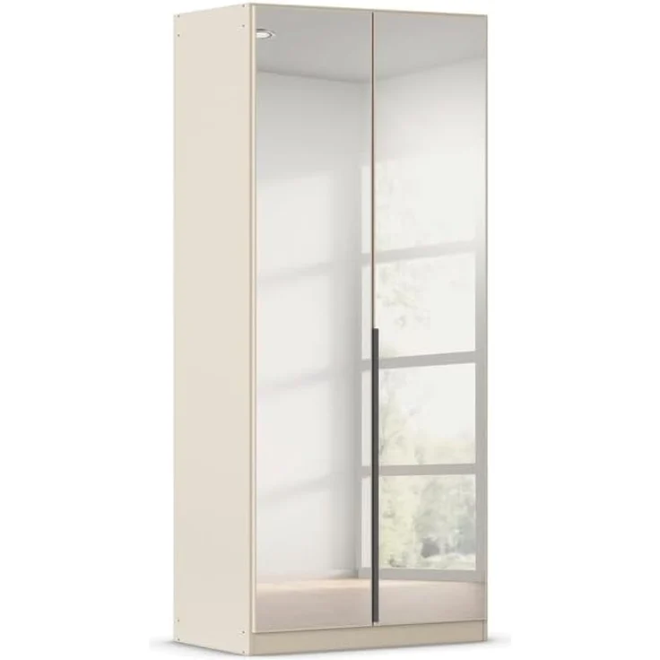 Rauch Möbel Alabama, Kleiderschrank, Garderobenschrank, 2-türig, Spiegel, Zubehör Basic, 1 Kleiderstange, 2 Einlegeböden, Farbe Beige, Griff Grau metallic, 91 x 229 x 54 cm – Bild 1