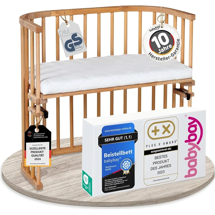babybay Original Beistellbett aus massivem Buchenholz/kompakt & verwandelbar/Kinderbett Höhe stufenlos verstellbar & umweltfreundlich/mitwachsendes Babybett (kernbuche geölt) / inkl. Matratze