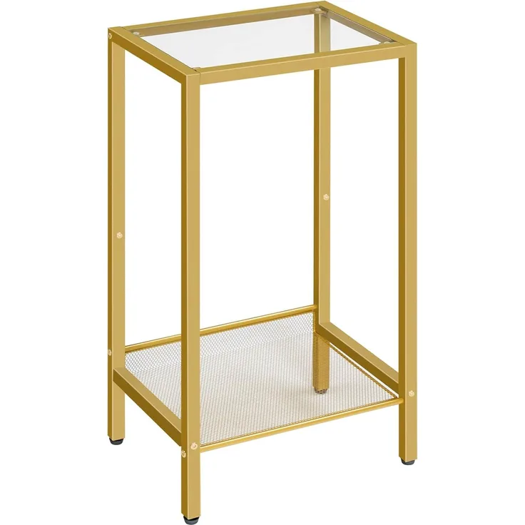 HOOBRO Beistelltisch Hoch, Telefontisch mit Verstellbarer Netzablage, Schmaler Nachttisch, Sofatisch, 37 x 27 x 72,5 cm, für Büroflur, Wohnzimmer, Industrie-Design, Gold EGD03DH01
